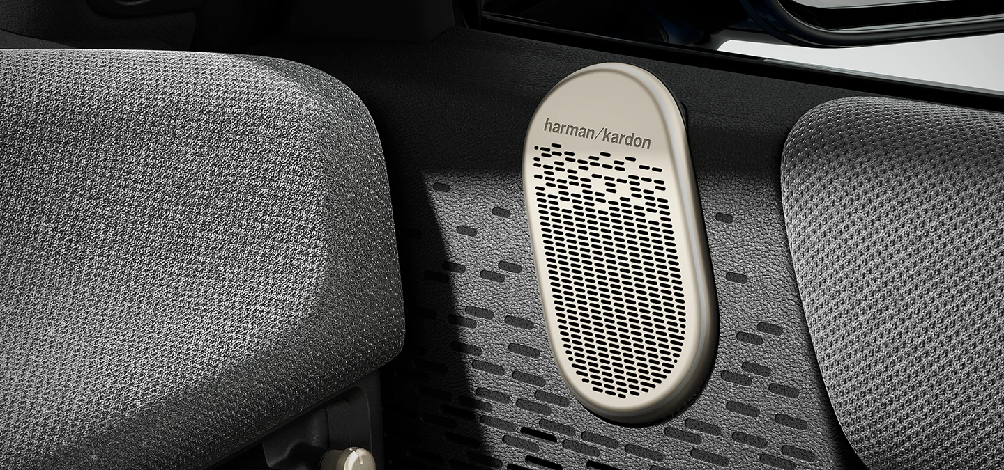 Close view of the MINI Harman Kardon Surround Sound System.