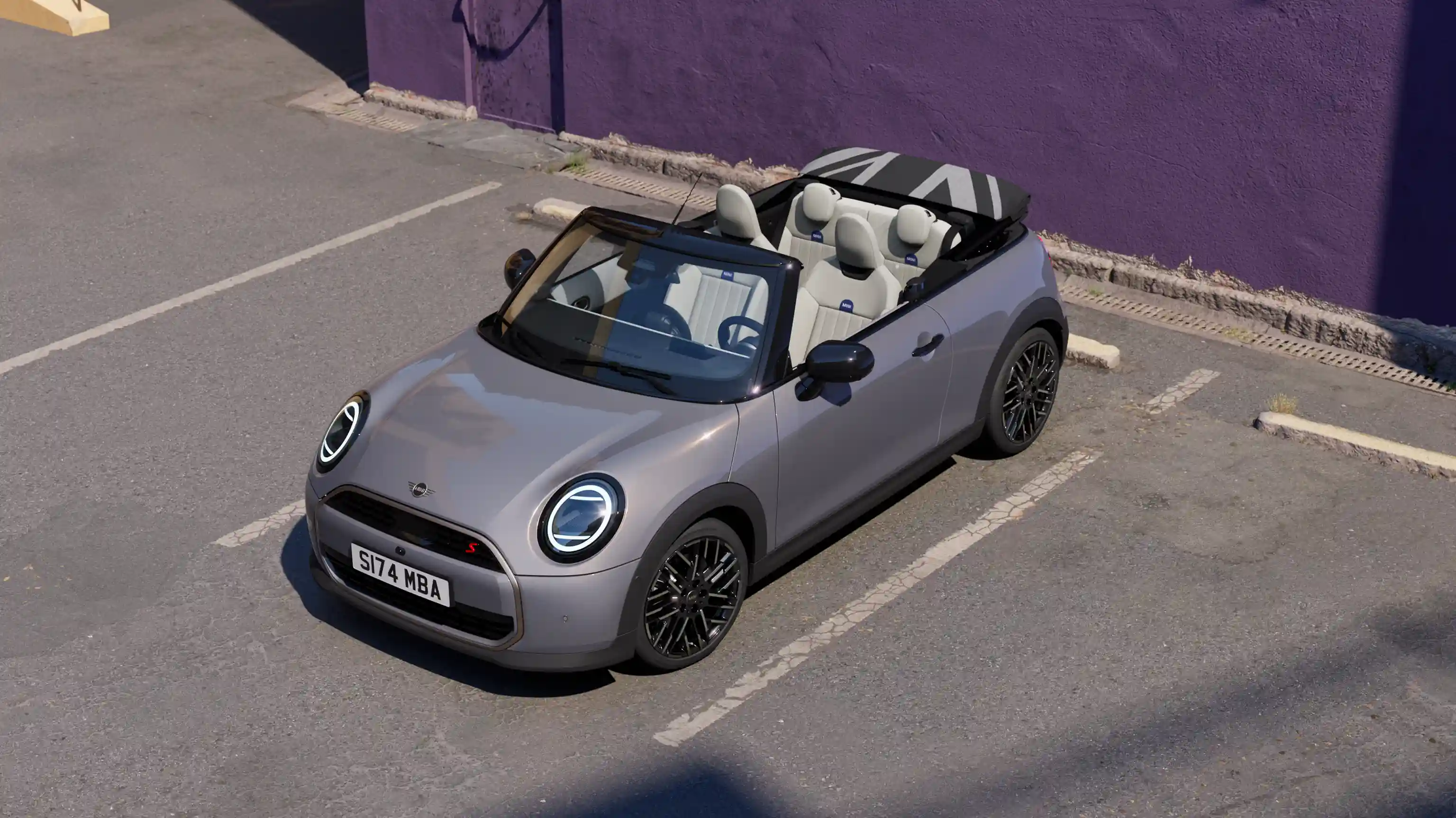 Video showcasing the interior and exterior of a MINI Cooper Convertible in detail. The camera pans over the dashboard, highlighting design elements.